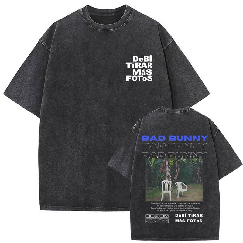 Washed Vintage Rapper Bad Bunny Face Graphic T-Shirt Debi - Image 4